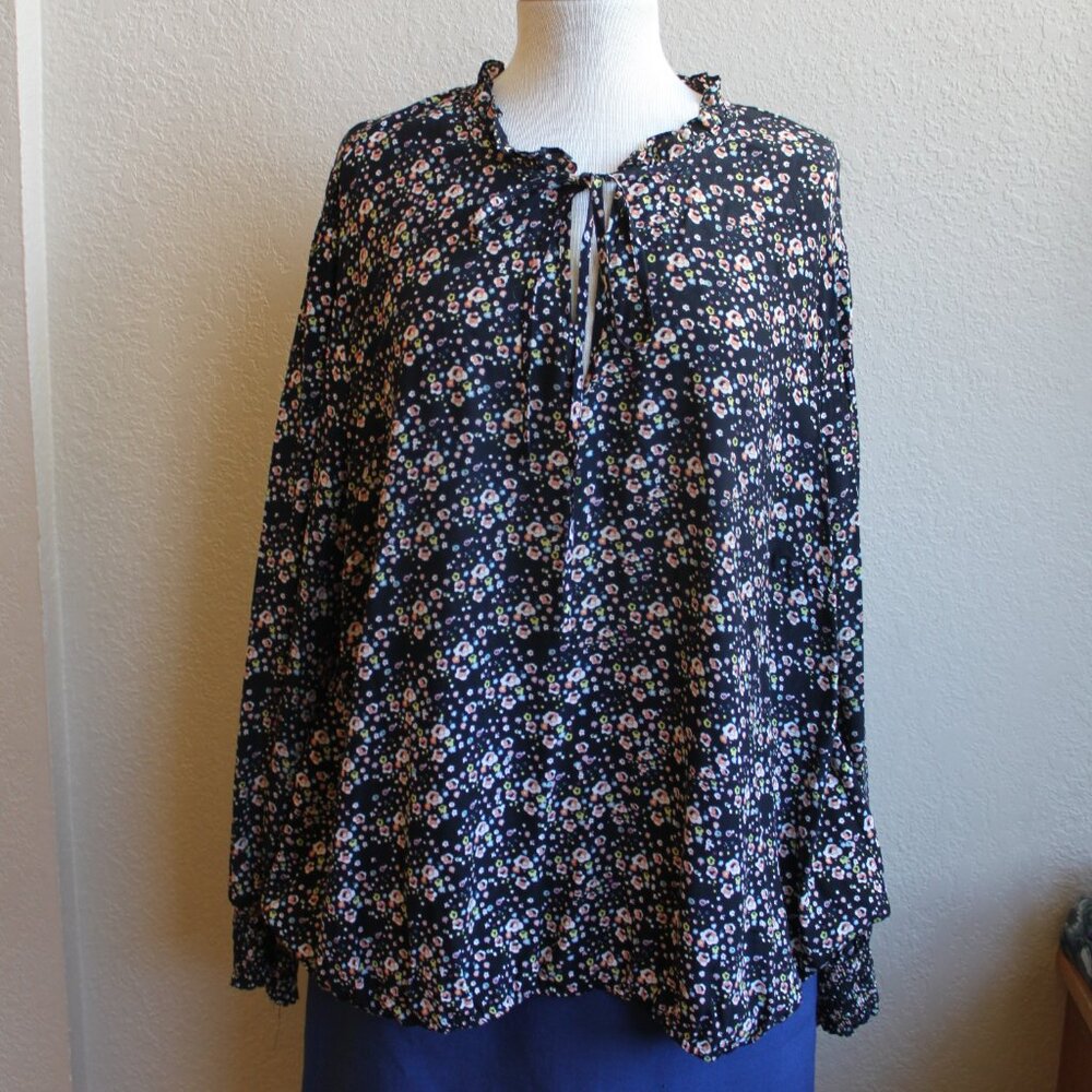 Sanctuary Beautiful Black Floral Rayon Peasant Shirt Whimsygoth 3X